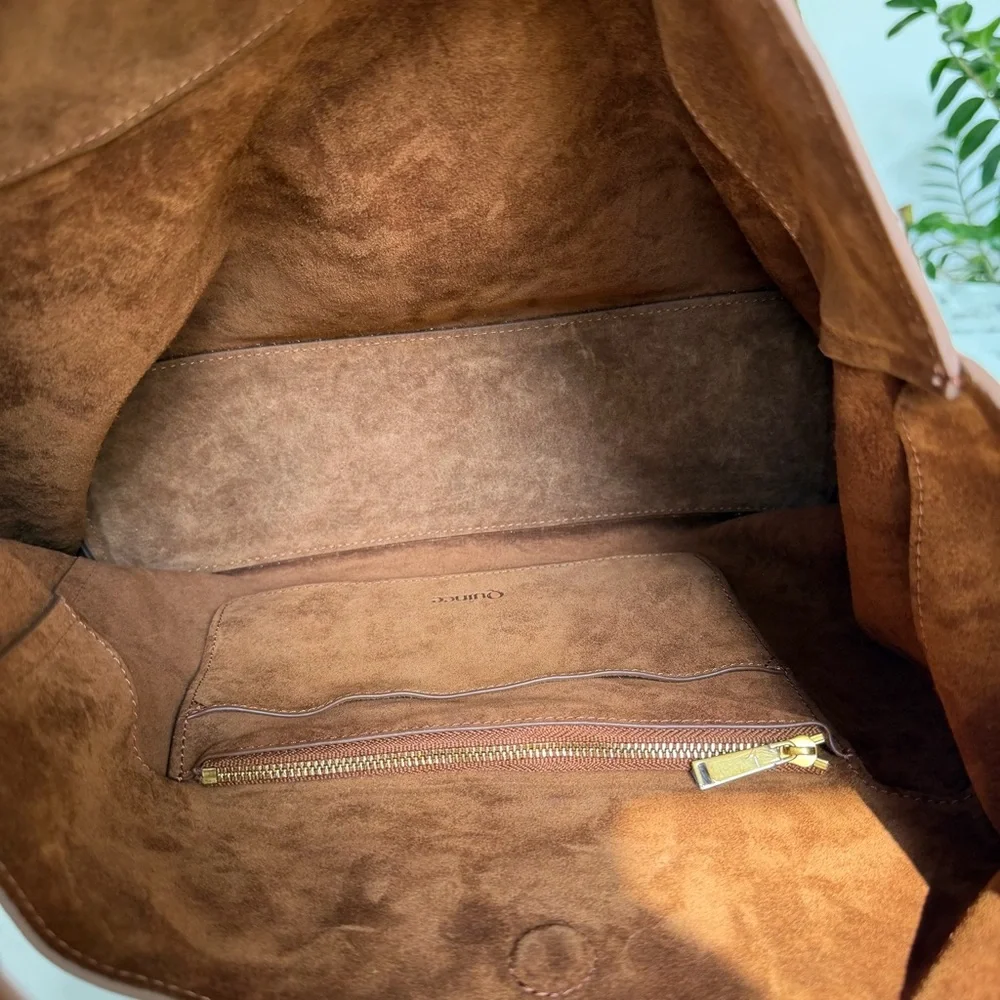 Quince Italian Leather Suede Slouchy Shoulder Bag in Whiskey Brown - Picture 12 of 16